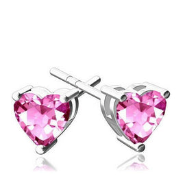 6mm Heart Stud Earrings with Pink Austrian Crystals in 18K White Gold Plating – Italian Craftsmanship