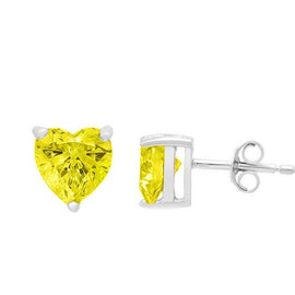 6mm Heart Stud Earrings with Yellow Austrian Crystals in 18K White Gold Plating – Italian Craftsmanship