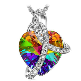 Rainbow Heart  Crystal Necklace in 18K Gold Plated