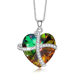 Rainbow  Sleek Heart Pav'e Lining Necklace in 14K White Gold