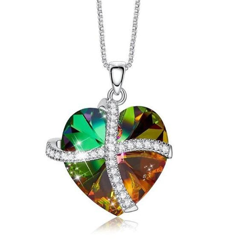 Rainbow  Sleek Heart Pav'e Lining Necklace in 14K White Gold