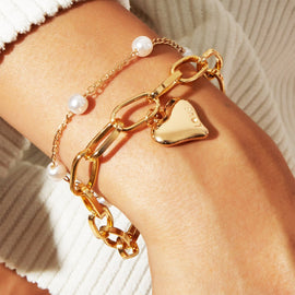 2 Piece Heart and Pearl Bracelet Set in 18K Gold Plated – Italian Craftsmanship