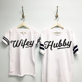 HUBBY & WIFEY Shirts CUSTOM Names + Numbers Set