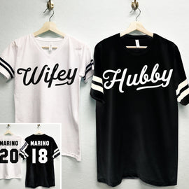 HUBBY & WIFEY Shirts CUSTOM Names + Numbers Set