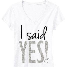 I Said YES! Silver Glitter Bride Shirt White