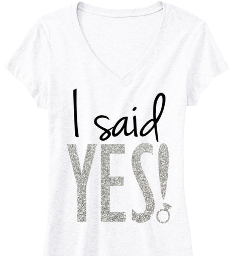 I Said YES! Silver Glitter Bride Shirt White