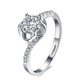 1.00 CTTW Engagement Cut Floral White Crystal Pav'e Ring ITALY Design