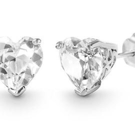 White Topaz Heart Stud Earring in 14K White Gold Plated 6mm