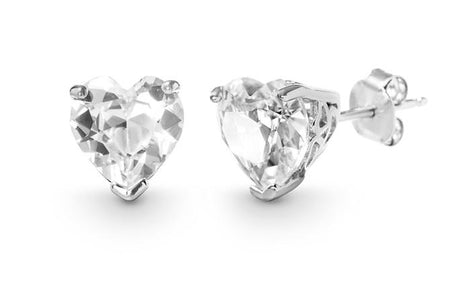 White Topaz Heart Stud Earring in 14K White Gold Plated 6mm