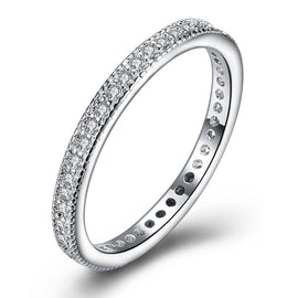 Classic Austrian Crystal Wedding Band Ring Set in 18K White Gold Plate