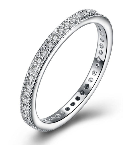 Classic Austrian Crystal Wedding Band Ring Set in 18K White Gold Plate