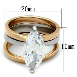 LO3554 - Two-Tone IP Rose Gold Stainless Steel Ring with AAA Grade CZ