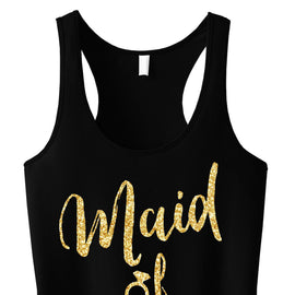 Maid of Honor Script Tank Top with Gold Glitter -