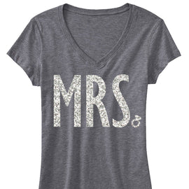 MRS Shirt GLITTER Bride Shirt, Gray V-neck