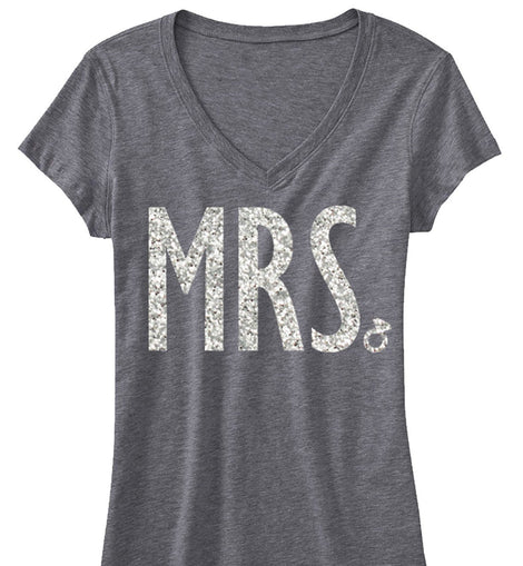 MRS Shirt GLITTER Bride Shirt, Gray V-neck