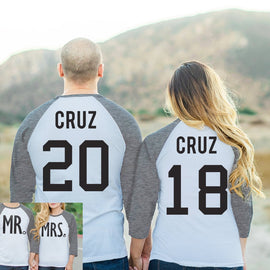 MR + MRS BASEBALL TEES CUSTOM NAMES + NUMBERS -