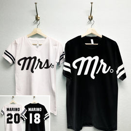 MRS Bride Shirt + MR Groom Tees CUSTOM Names & Numbers Shirts Set