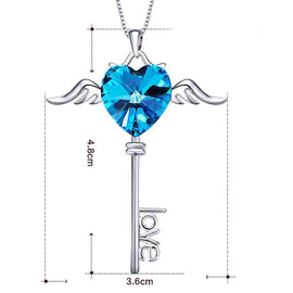 Crystals Bermuda Blue Flying is the Key to Love  Necklace