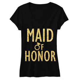 MAID of HONOR Gold GLITTER Bridal Shirt V-neck