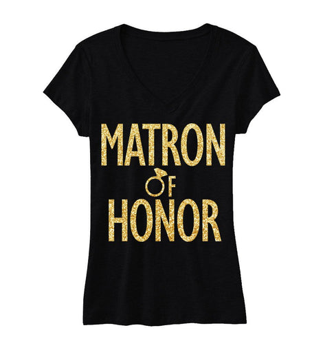 MATRON of HONOR Gold GLITTER Bridal Shirt V-neck