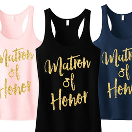 Matron of Honor Script Tank Top with Gold Glitter