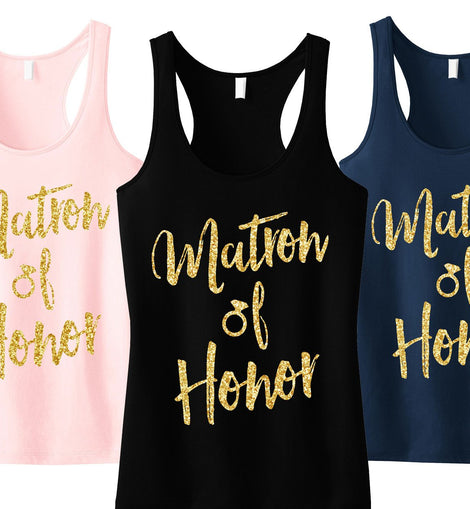 Matron of Honor Script Tank Top with Gold Glitter