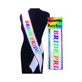 Bride Pride Sash – White with Rainbow Trim