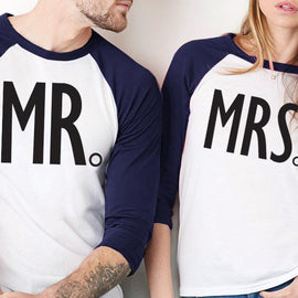MRS Bride Shirt & MR Groom Baseball Tees Set -