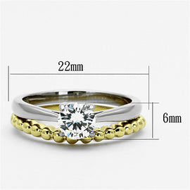 TK1093 - Two-Tone IP Gold (Ion Plating) Stainless Steel Ring with AAA