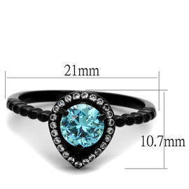 TK2364 - IP Black(Ion Plating) Stainless Steel Ring with AAA Grade CZ