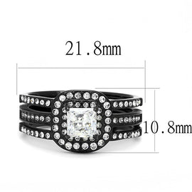 TK3048 - IP Black(Ion Plating) Stainless Steel Ring with AAA Grade CZ