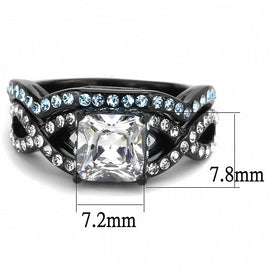 TK3457 - IP Black(Ion Plating) Stainless Steel Ring with AAA Grade CZ