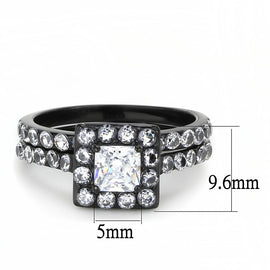 TK3458 - IP Black(Ion Plating) Stainless Steel Ring with AAA Grade CZ