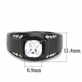 TK3467 - IP Black(Ion Plating) Stainless Steel Ring with AAA Grade CZ