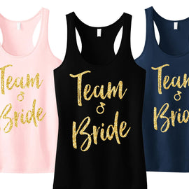 Team Bride Script Tank Top with Gold Glitter -