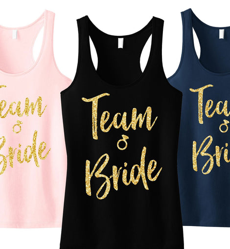 Team Bride Script Tank Top with Gold Glitter -