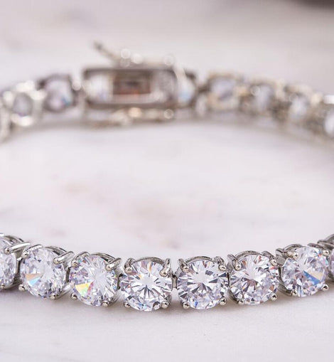 42.00 CTTW Tennis Bracelet with Austrian Crystals – Italian Design in 18K White Gold Plating