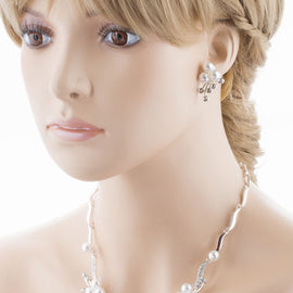 Floral Vine Crystal & Pearl Bridal Jewelry Set