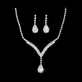 Large V-Shaped Crystal Rhinestone Bridal Jewelry Set