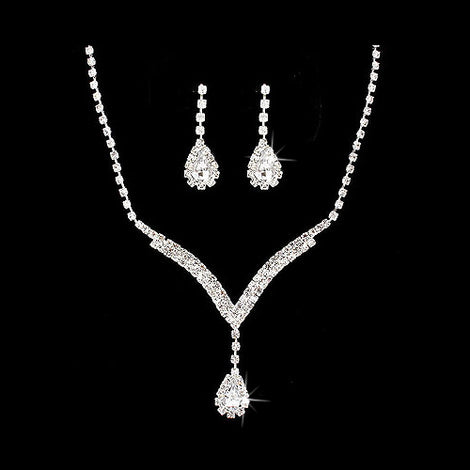 Large V-Shaped Crystal Rhinestone Bridal Jewelry Set