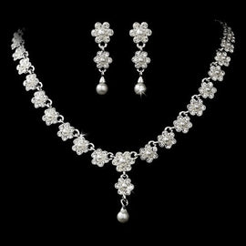 Floral Y-Drop Pearl & Crystal Bridal Jewelry Set