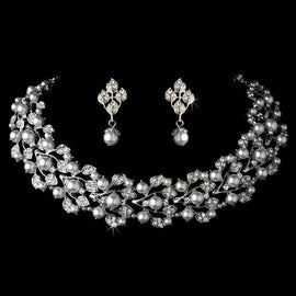 Bridal Wedding Crystal Pearl Fashion Necklace and Earrings Set