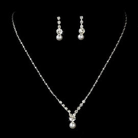 Elegant Dainty Pearl & Crystal Bridal Jewelry Set