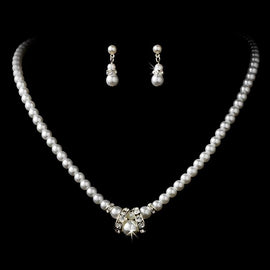 Chic Single Strand Pearl & Crystal Bridal Jewelry Set