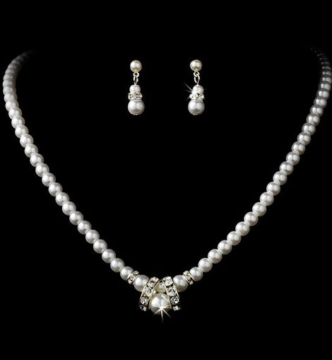 Chic Single Strand Pearl & Crystal Bridal Jewelry Set