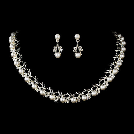 Sophisticated Floral Pearl & Crystal Bridal Jewelry Set