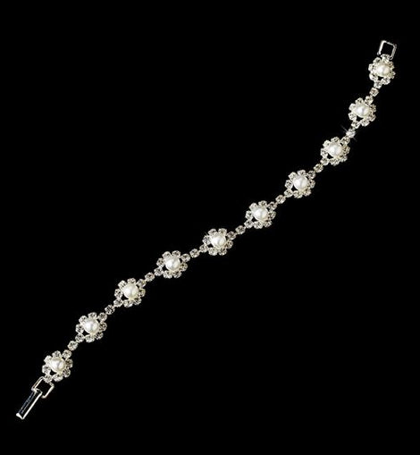 Elegant Crystal Rhinestone & Pearl Bridal Bracelet