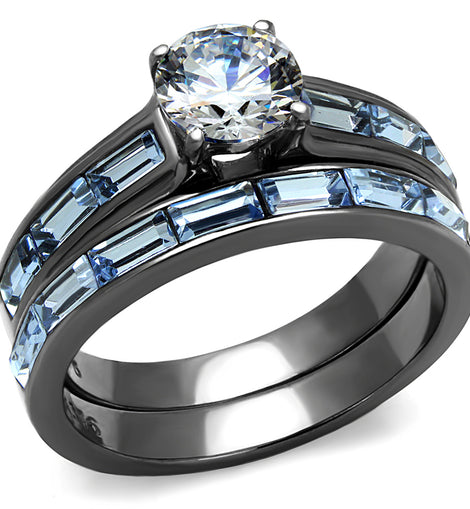 Women's Clear & Light Blue CZ Wedding Rings Set