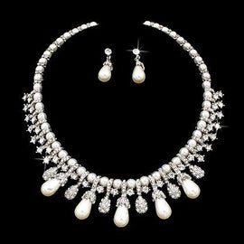 Teardrop Pearl & Crystal Bridal Bib Choker Jewelry Set