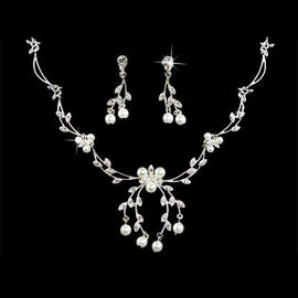 Floral Pearl & Crystal Rhinestone Bridal Jewelry Set